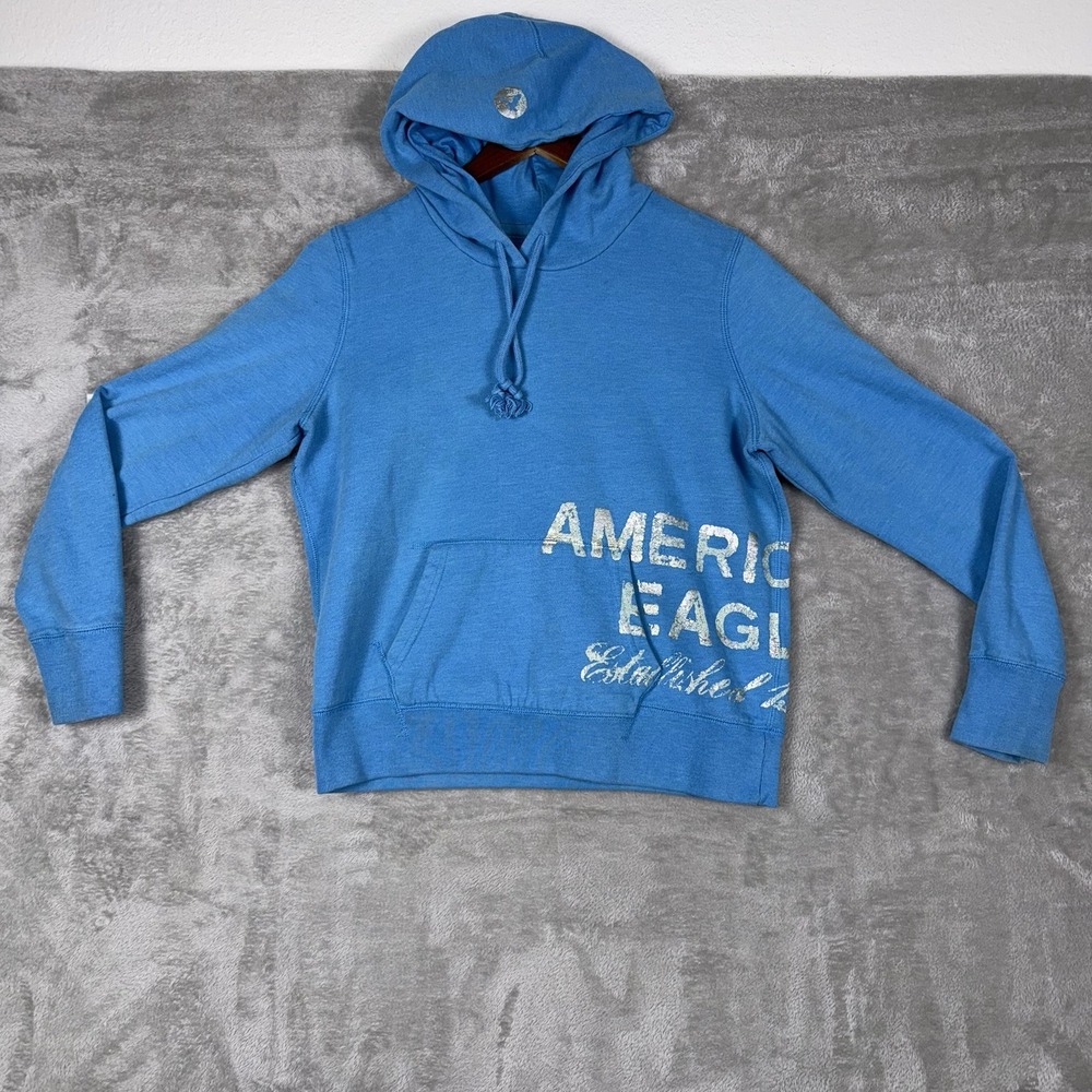 American Eagle Hoodie Womens Large Pullover Sweatshirt Blue Long Sleeve‎ Pockets